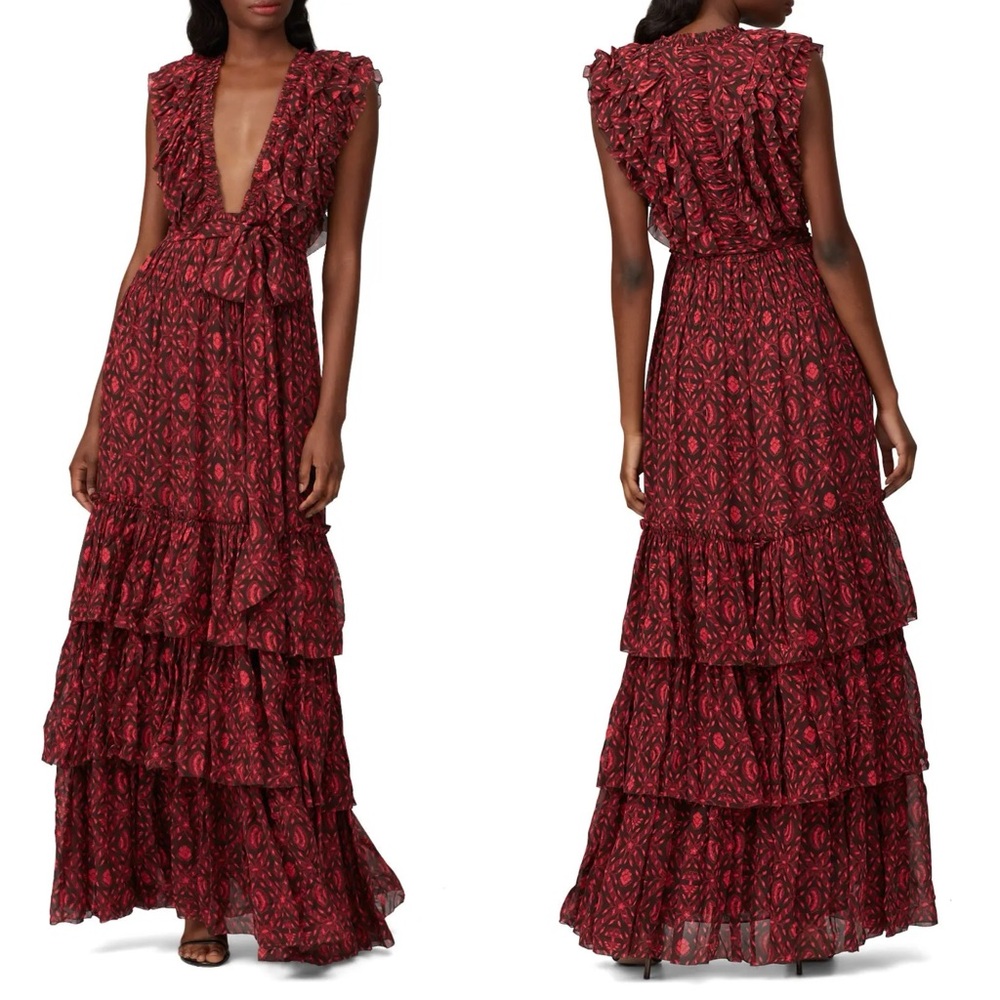 Ulla Johnson Adelina Formal Red Ruffle Maxi Dress